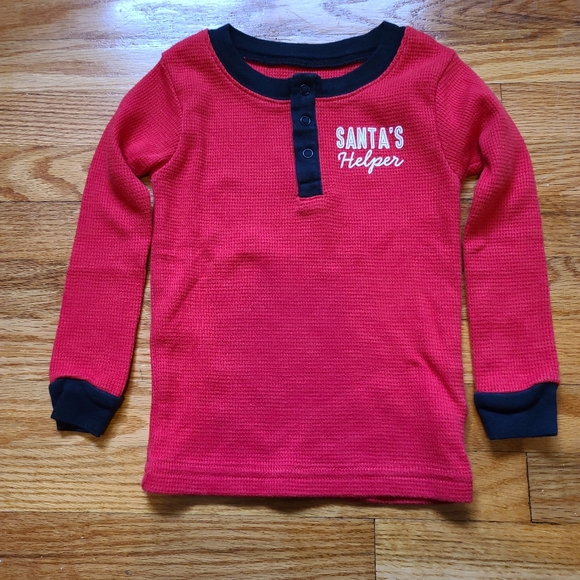 10 for $25 - Carter's Boys 2T Red "Santa's Helper" Waffle Pajama Top - Picture 2 of 2